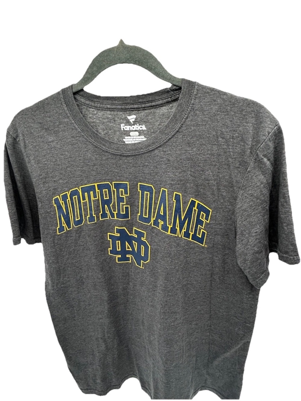 Fanatics Notre Dame Charcoal Gray Short Sleeve Tee with Gold & Navy Print